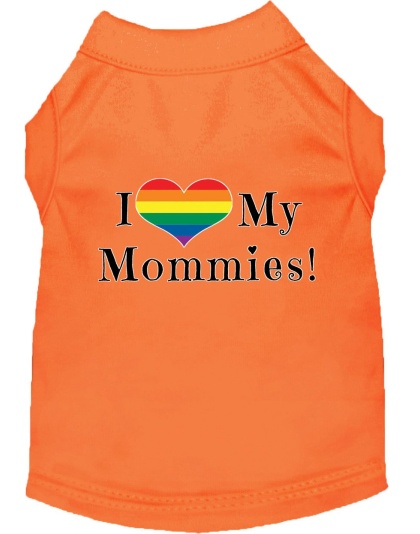 I Heart my Mommies Screen Print Dog Shirt Orange Lg