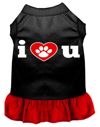 I Heart You Screen Print Dog Dress Black with Light Pink Lg
