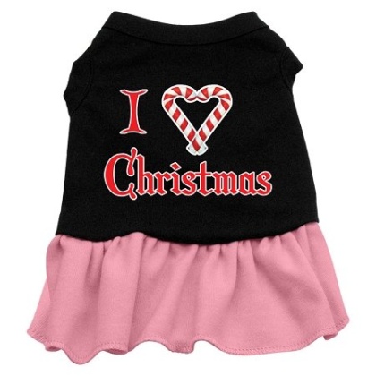 I Love Christmas Screen Print Dress Black with Pink Lg