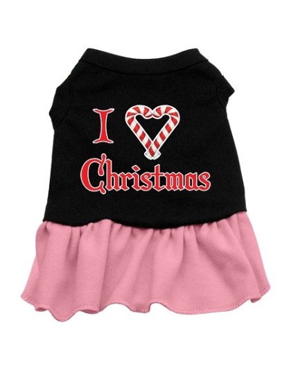 I Love Christmas Screen Print Dress Black with Pink Lg