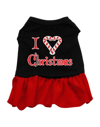 I Love Christmas Screen Print Dress Black with Red Lg