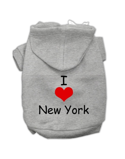 I Love New York Screen Print Pet Hoodies Grey Size Lg