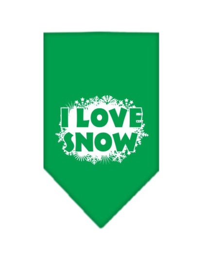 I Love Snow Screen Print Bandana Emerald Green Large