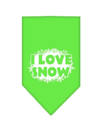 I Love Snow Screen Print Bandana Lime Green Large