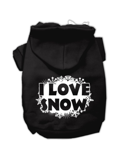 I Love Snow Screenprint Pet Hoodies Black Size L