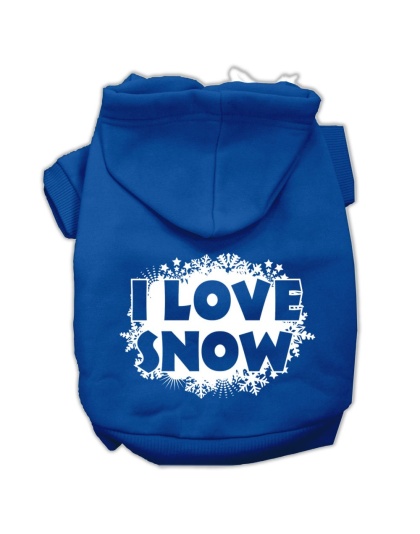 I Love Snow Screenprint Pet Hoodies Blue Size Lg