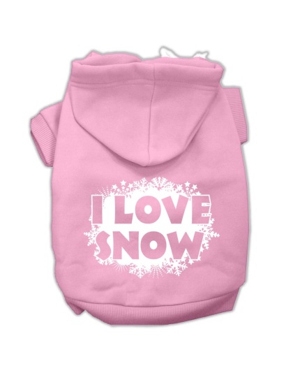 I Love Snow Screenprint Pet Hoodies Light Pink Size L