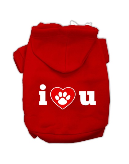 I Love U Screen Print Pet Hoodies Red Size Lg