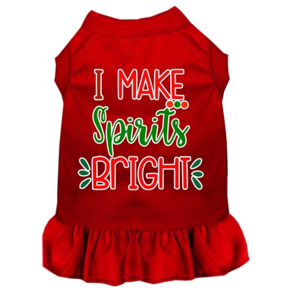 I Make Spirits Bright Screen Print Dog Dress Red 4X