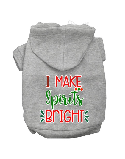 I Make Spirits Bright Screen Print Dog Hoodie Grey L