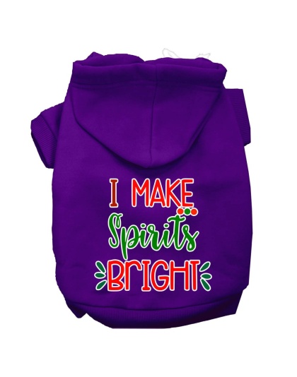 I Make Spirits Bright Screen Print Dog Hoodie Purple L