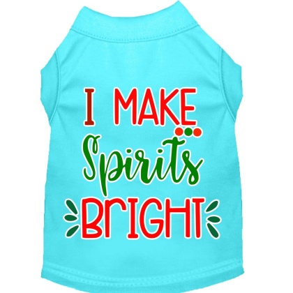 I Make Spirits Bright Screen Print Dog Shirt Aqua Lg