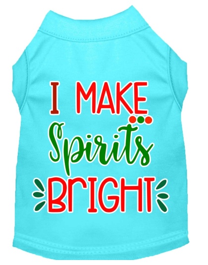 I Make Spirits Bright Screen Print Dog Shirt Aqua Lg