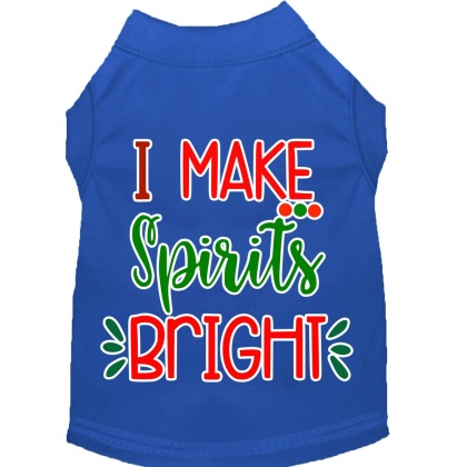 I Make Spirits Bright Screen Print Dog Shirt Blue Lg