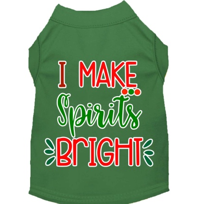 I Make Spirits Bright Screen Print Dog Shirt Green Lg