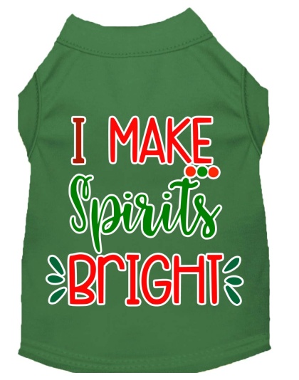 I Make Spirits Bright Screen Print Dog Shirt Green Lg