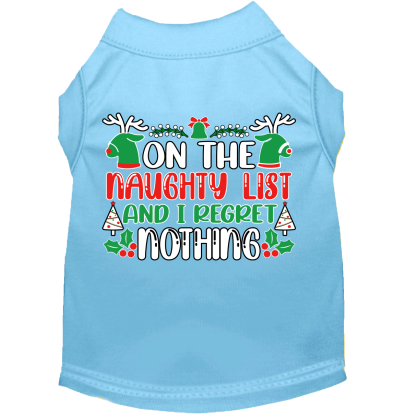 I Regret Nothing Screen Print Dog Shirt Baby Blue Size XS