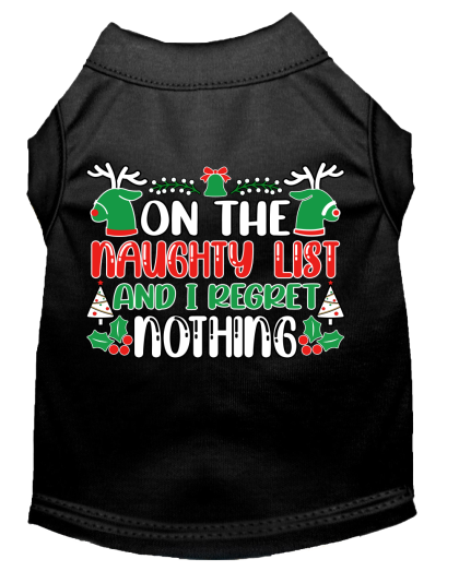 I Regret Nothing Screen Print Dog Shirt Black Size XS
