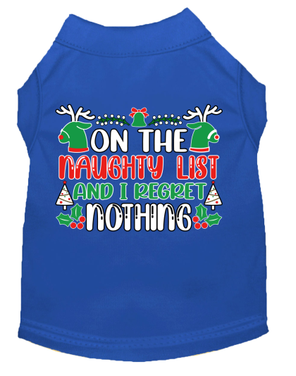 I Regret Nothing Screen Print Dog Shirt Blue Size XS