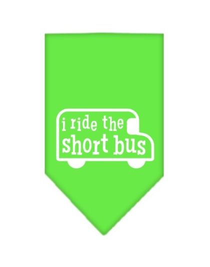I ride the short bus Screen Print Bandana Lime Green Large