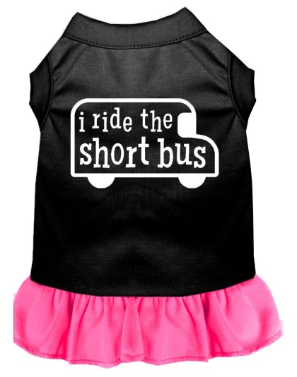 I ride the short bus Screen Print Dress Black with Bright Pink Lg