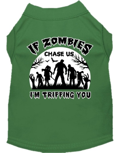 If Zombies Chase Us Screen Print Dog Shirt Green Size XS