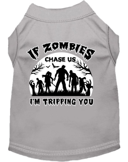 If Zombies Chase Us Screen Print Dog Shirt Grey Size XS