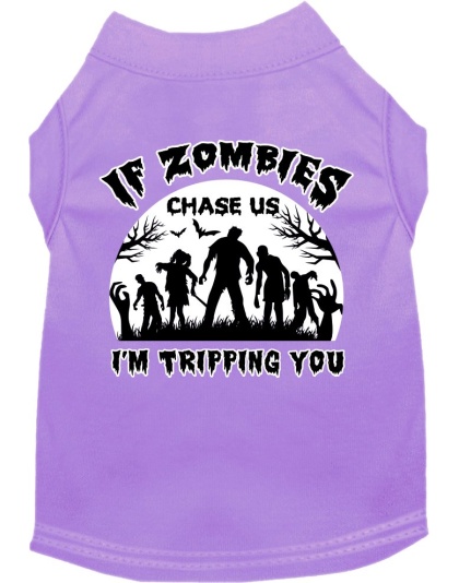 If Zombies Chase Us Screen Print Dog Shirt Lavender Size XS