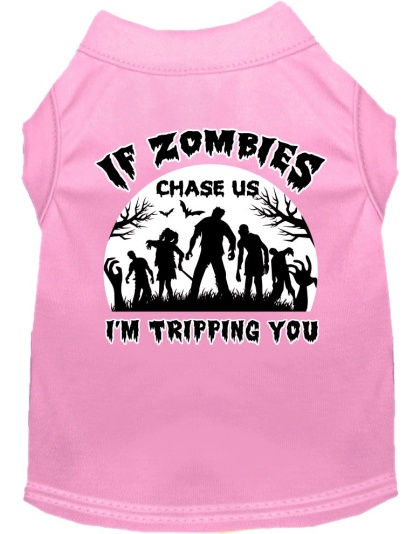 If Zombies Chase Us Screen Print Dog Shirt Light Pink Size XS