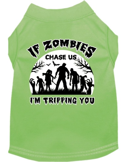 If Zombies Chase Us Screen Print Dog Shirt Lime Green Size XS