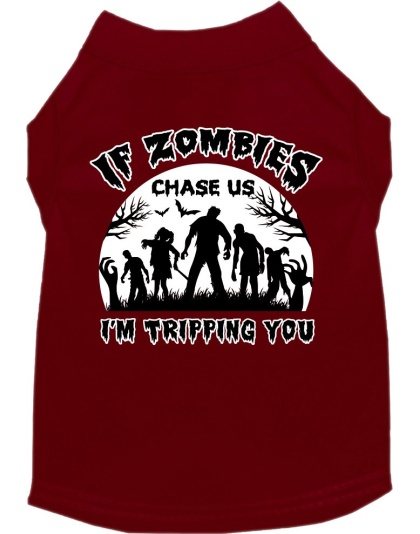 If Zombies Chase Us Screen Print Dog Shirt Maroon Size XS