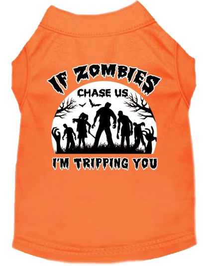 If Zombies Chase Us Screen Print Dog Shirt Orange Size XS