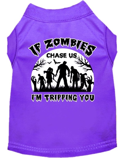 If Zombies Chase Us Screen Print Dog Shirt Purple Size XS