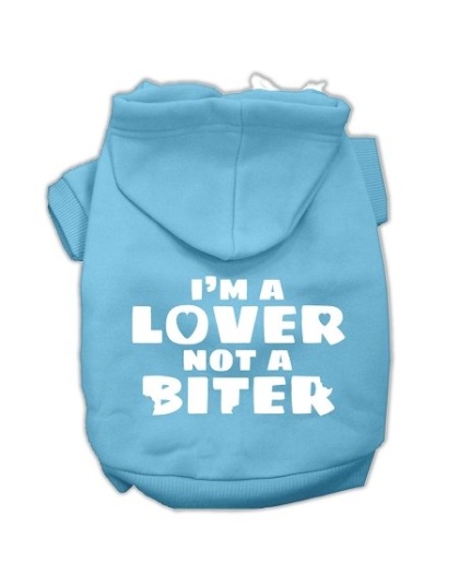 I'm a Lover not a Biter Screen Printed Dog Pet Hoodies Baby Blue Size Lg