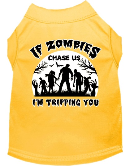 If Zombies Chase Us Screen Print Dog Shirt Yellow Size XS