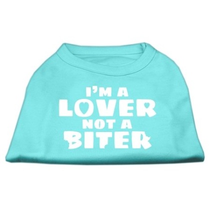 I'm a Lover not a Biter Screen Printed Dog Shirt  Aqua Lg