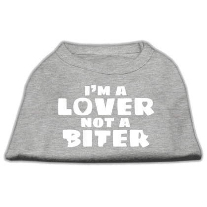 I'm a Lover not a Biter Screen Printed Dog Shirt  Grey Lg