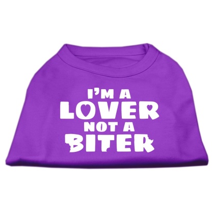 I'm a Lover not a Biter Screen Printed Dog Shirt  Purple Lg
