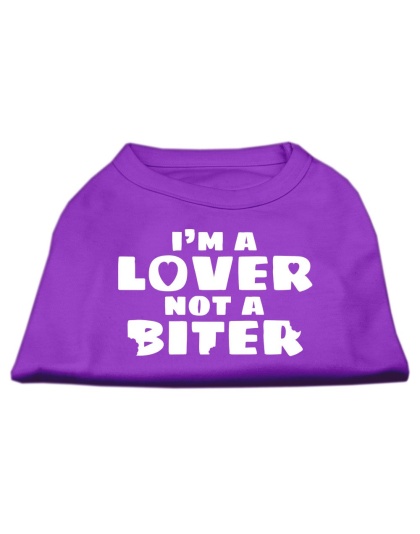 I'm a Lover not a Biter Screen Printed Dog Shirt  Purple Lg