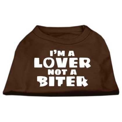 I'm a Lover not a Biter Screen Printed Dog Shirt Brown Lg