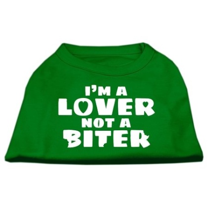 I'm a Lover not a Biter Screen Printed Dog Shirt Emerald Green Lg