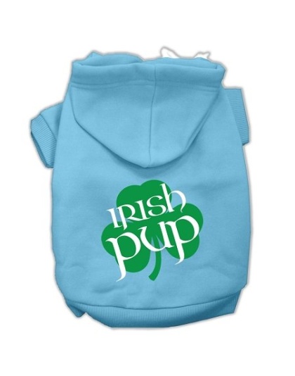 Irish Pup Screen Print Pet Hoodies Baby Blue Size Lg