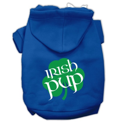 Irish Pup Screen Print Pet Hoodies Blue Size Lg