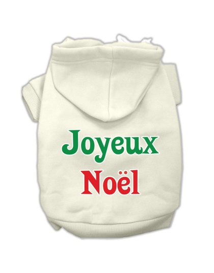 Joyeux Noel Screen Print Pet Hoodies Cream Size L