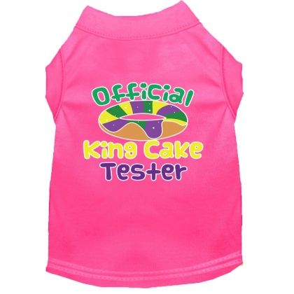 King Cake Taster Screen Print Mardi Gras Dog Shirt Bright Pink Lg