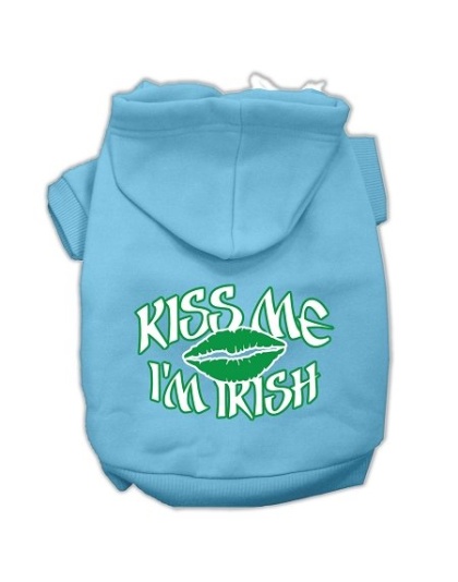 Kiss Me I'm Irish Screen Print Pet Hoodies Baby Blue Size Lg