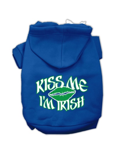 Kiss Me I'm Irish Screen Print Pet Hoodies Blue Size Lg