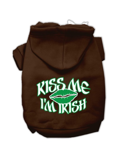 Kiss Me I'm Irish Screen Print Pet Hoodies Brown Size Lg