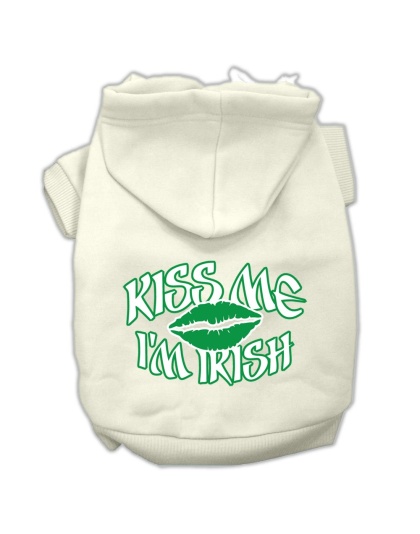 Kiss Me I'm Irish Screen Print Pet Hoodies Cream Size Lg