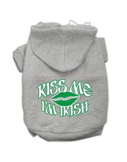 Kiss Me I'm Irish Screen Print Pet Hoodies Grey Size Lg